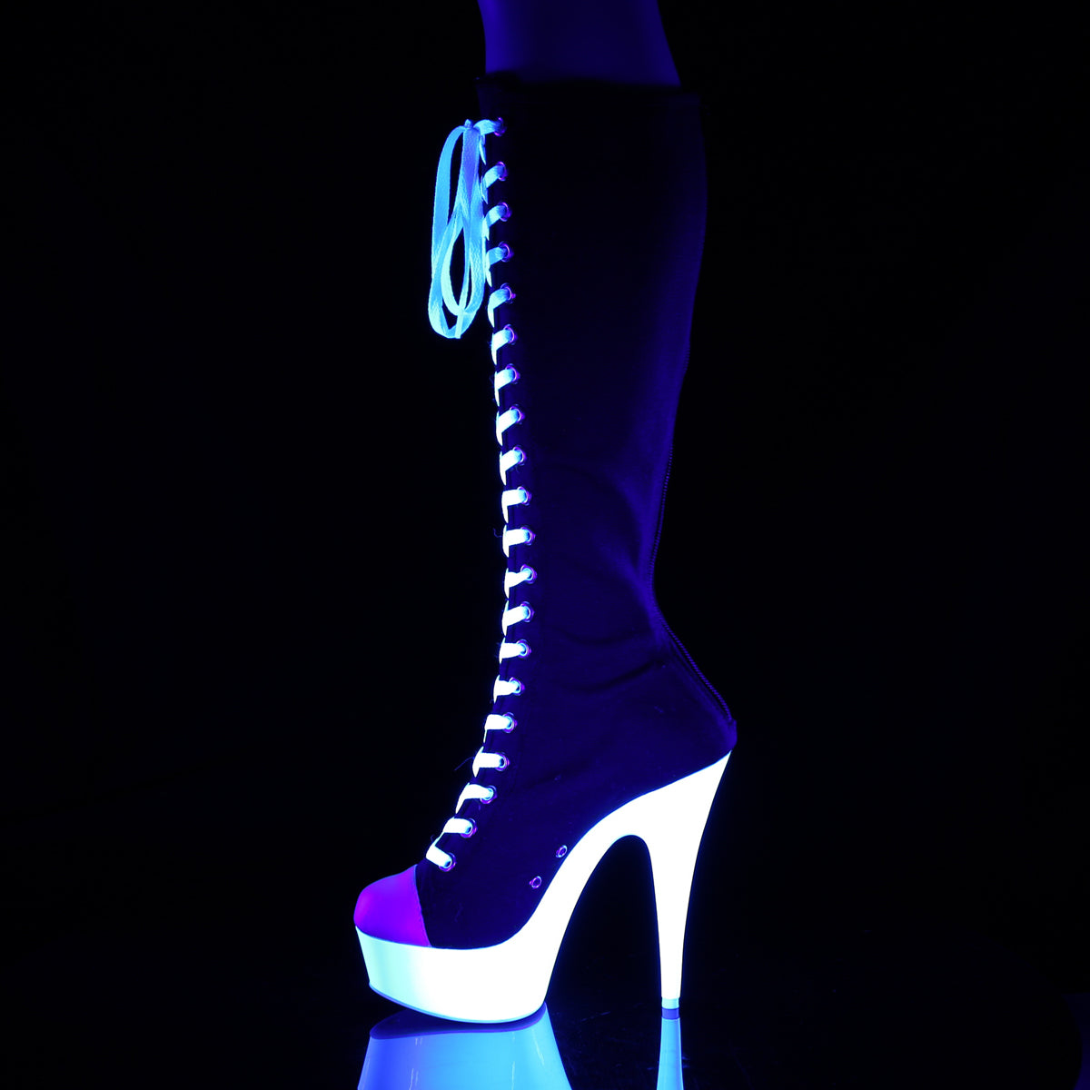 Pleaser Stivali da donna DELIGHT-2000SK-02 BLK Canvas-White Pelle ecopelle / NEON Bianco