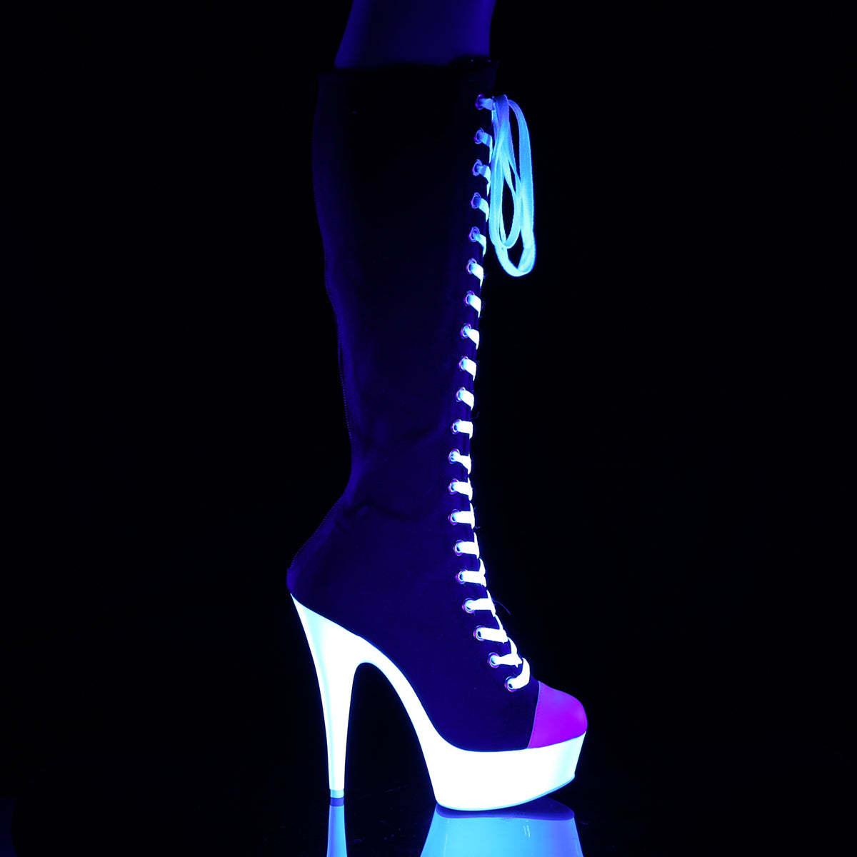 Pleaser Stivali da donna DELIGHT-2000SK-02 BLK Canvas-White Pelle ecopelle / NEON Bianco