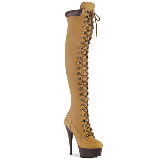 Pleaser Stivali da donna DELIGHT-3000tl Tan Nubuck in ecopelle / maschera marrone scuro