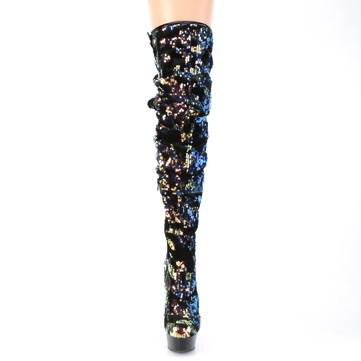Pleaser Stivali da donna DELIGHT-3004 Paillettes blu iridescenti / BLK