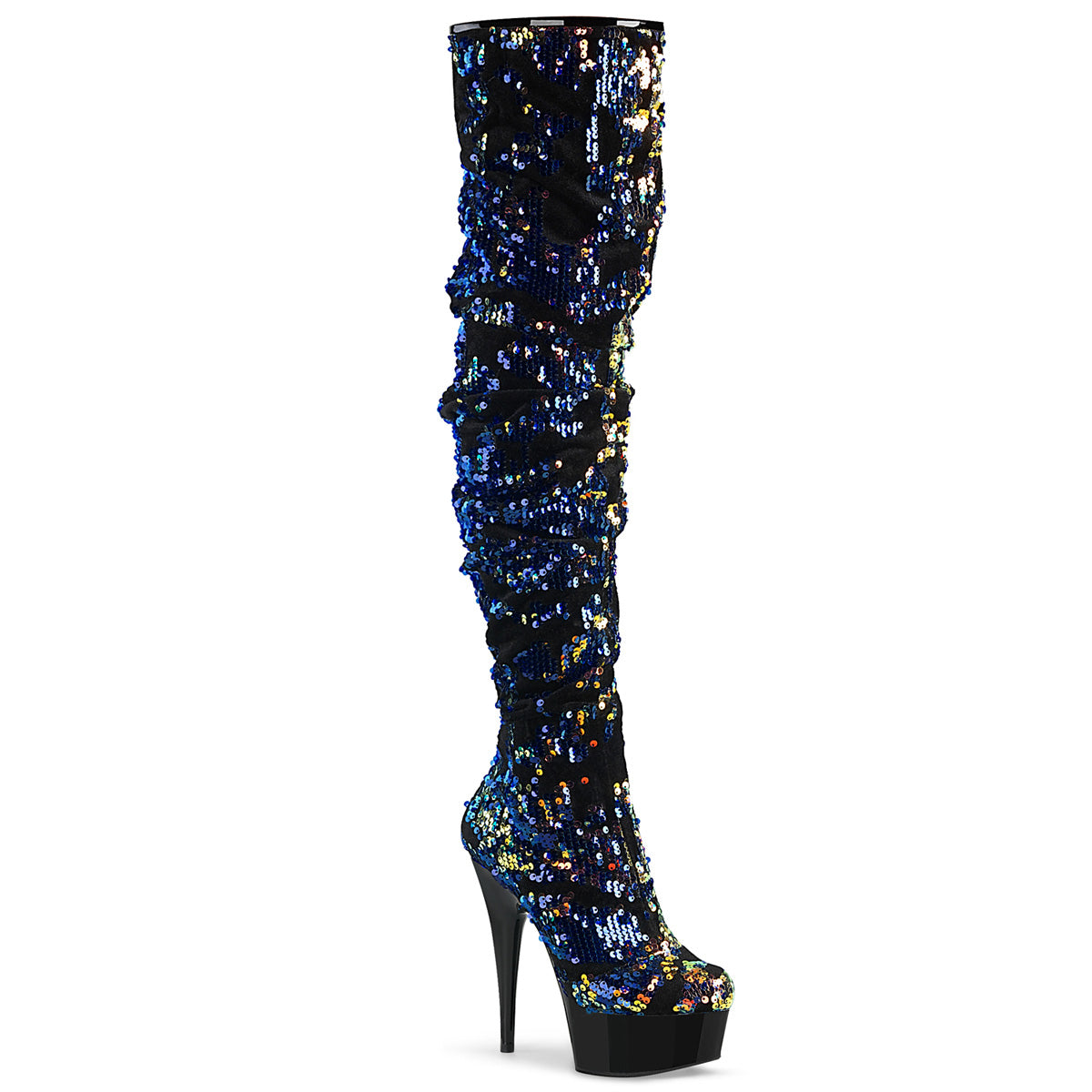 Pleaser Stivali da donna DELIGHT-3004 Paillettes blu iridescenti / BLK
