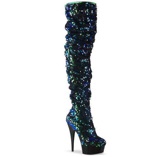 Pleaser Stivali da donna DELIGHT-3004 Paillettes iridescenti verdi / BLK