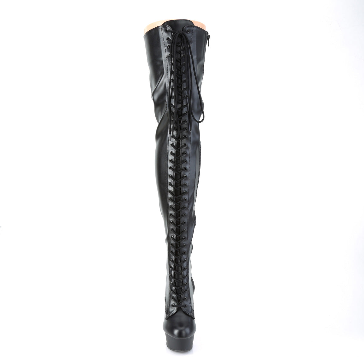 Pleaser Womens Boots DELIGHT-3023 Blk Str Faux Leather/Blk Matte