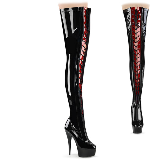 Pleaser  Stivali DELIGHT-3027 BLK-RED STR. Pat / Blk.