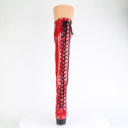 Pleaser   DELIGHT-3029 Red Str Hologram Pat/Blk Matte