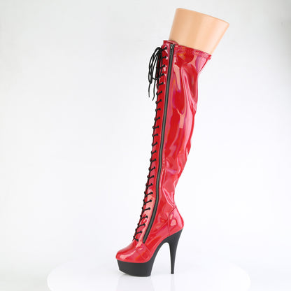 Pleaser   DELIGHT-3029 Red Str Hologram Pat/Blk Matte