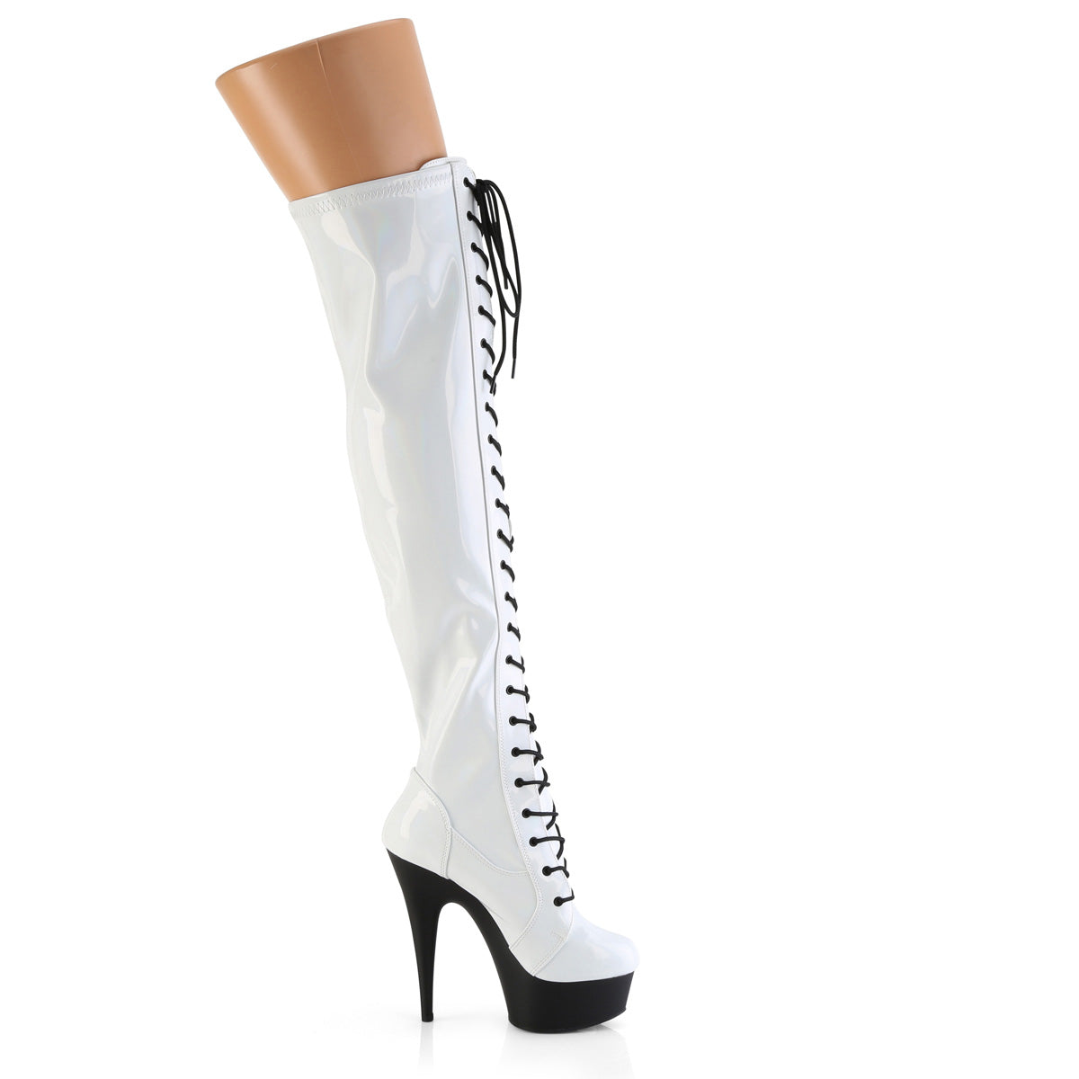 Pleaser   DELIGHT-3029 wht str ologramma pat/blk opaco
