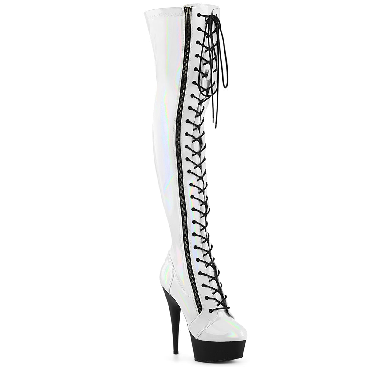 Pleaser   DELIGHT-3029 wht str ologramma pat/blk opaco