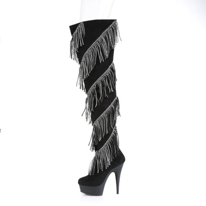 Pleaser Womens Boots DELIGHT-3065 Blk Faux Suede-Slv/Blk Matte