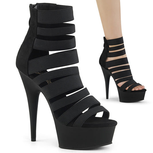 Pleaser Womens Sandals DELIGHT-600-17 Blk Elastic Band/Blk Matte