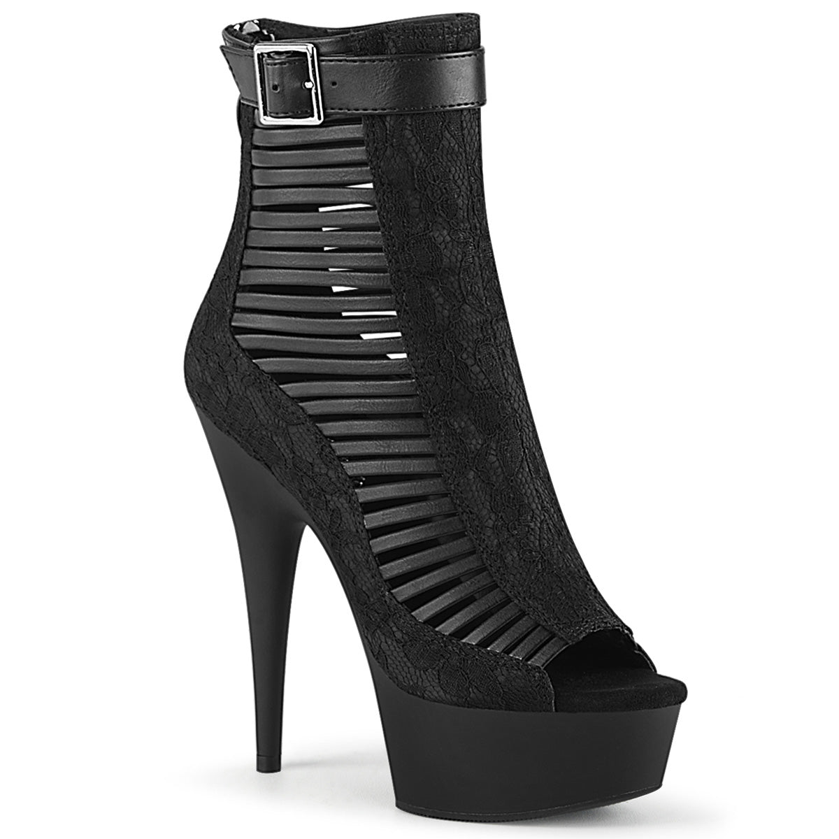 Pleaser Stivaletti da donna DELIGHT-600-27LC BLK FAUX PELLE-Tessuto / Blk Matte