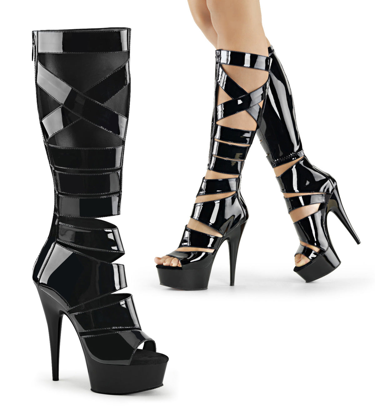 Pleaser Womens Boots DELIGHT-600-49 Blk Str Pat/Blk