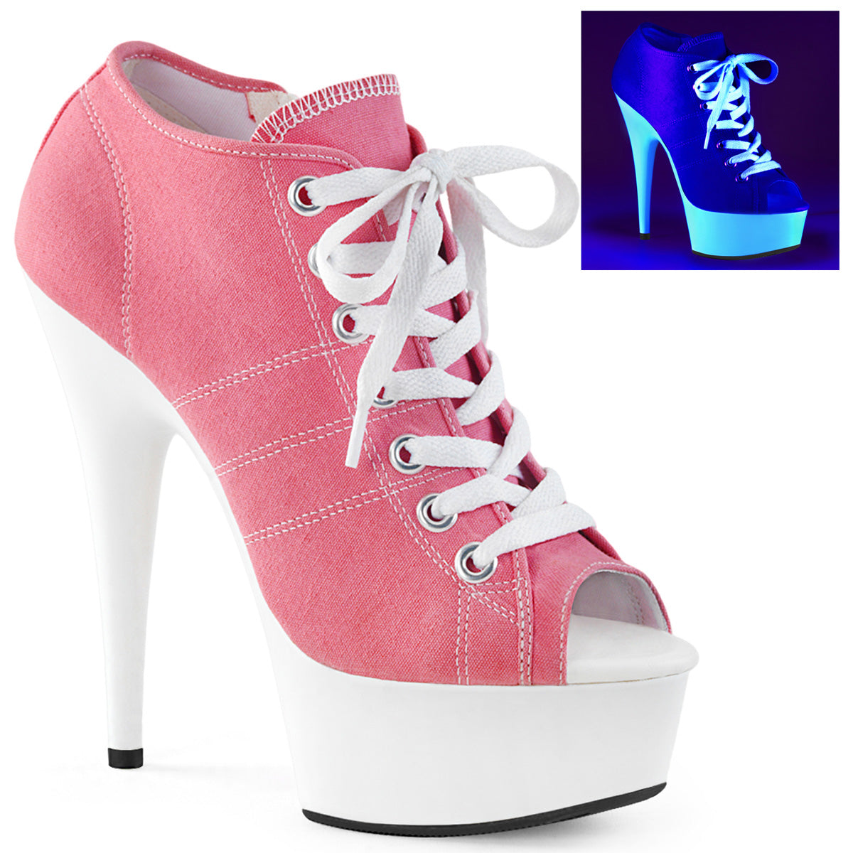 Pleaser Sandali da donna DELIGHT-600sk-01 tela rosa / bianco neon
