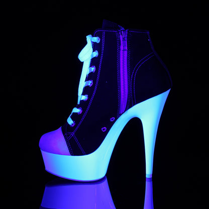 Pleaser Stivaletti da donna DELIGHT-600SK-02 BLK Canvas / Bianco Neon