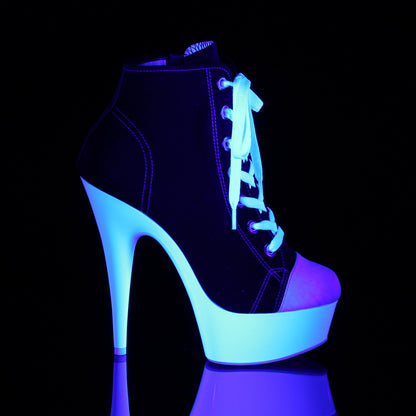 Pleaser Stivaletti da donna DELIGHT-600SK-02 BLK Canvas / Bianco Neon