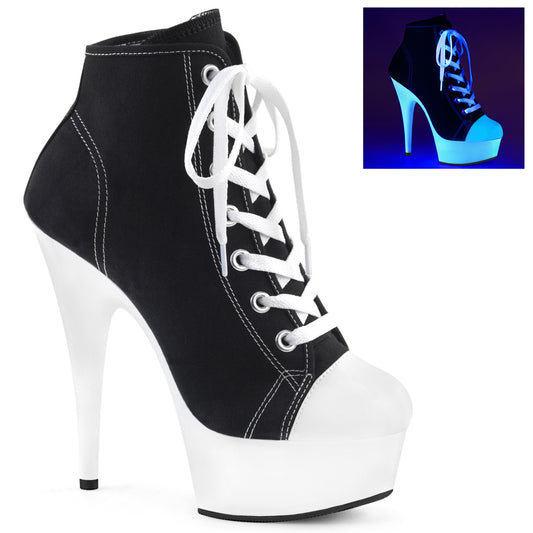 Pleaser Stivaletti da donna DELIGHT-600SK-02 BLK Canvas / Bianco Neon