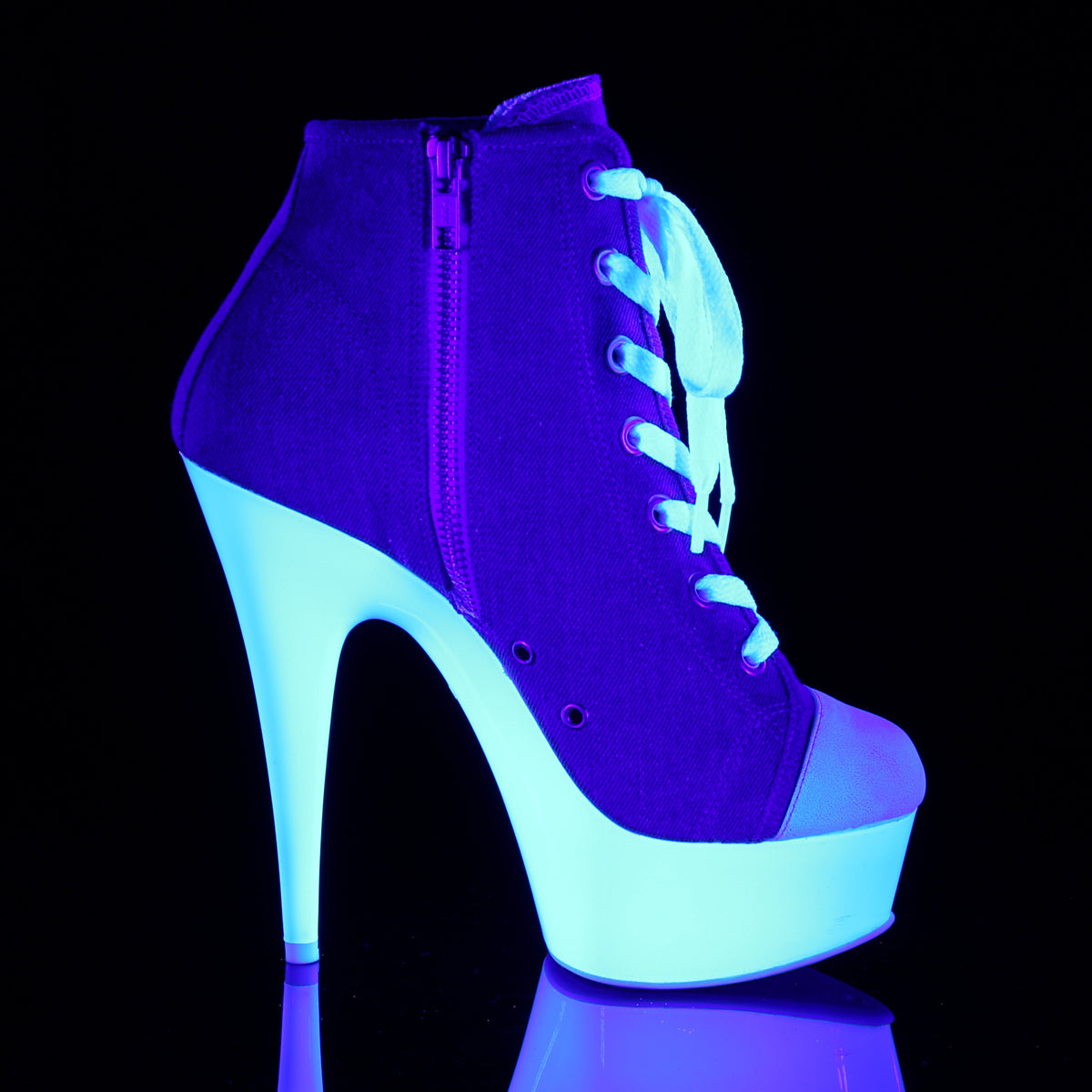 Pleaser Stivaletti da donna DELIGHT-600SK-02 Denim Blue Canvas / Neon White