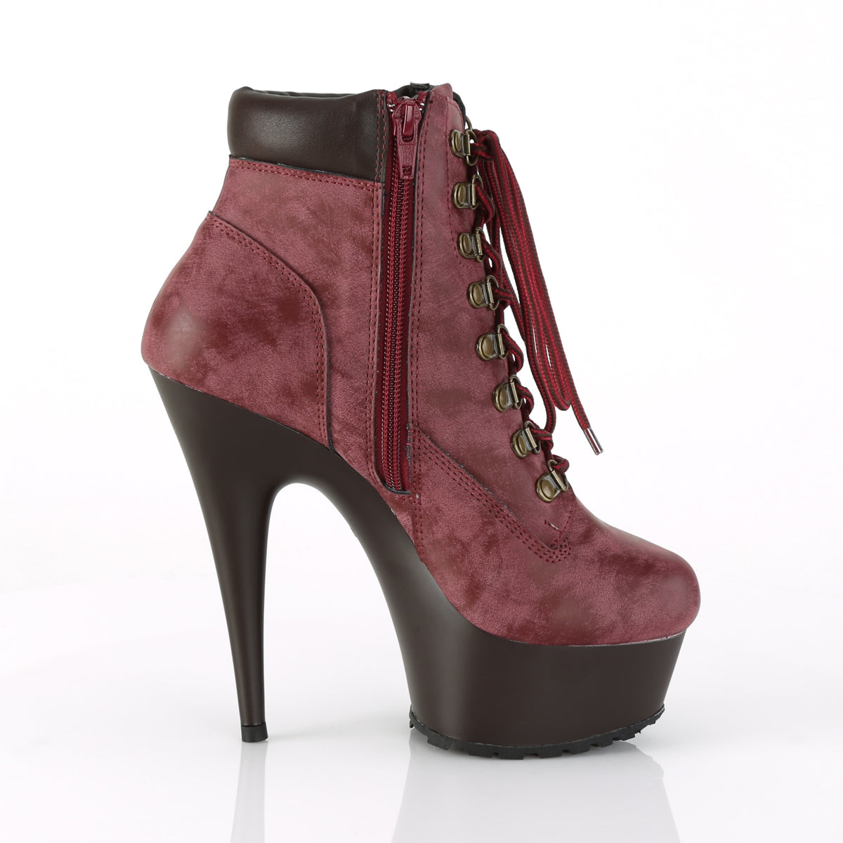 Pleaser Stivaletti da donna DELIGHT-600tl-02 Borgogna Nubuck in ecopelle / D.Brown Matte