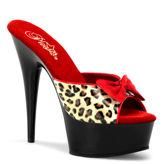 Pleaser Sandali da donna DELIGHT-601-6 TAN Leopard Stampa in ecopelle / BLK