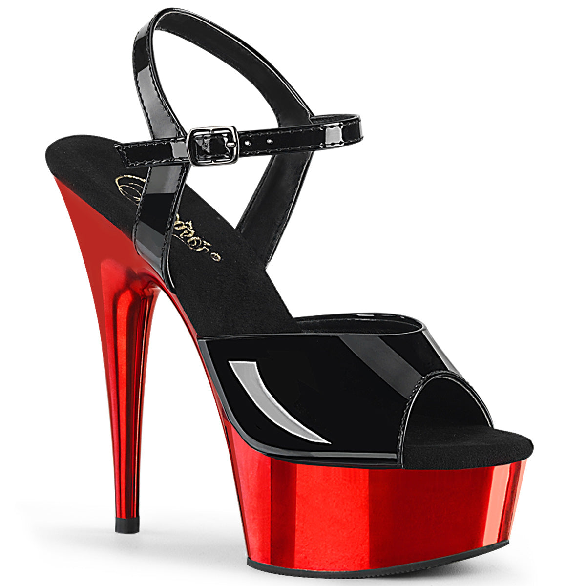 Pleaser Sandali da donna DELIGHT-609 BLK PAT / RED Chrome