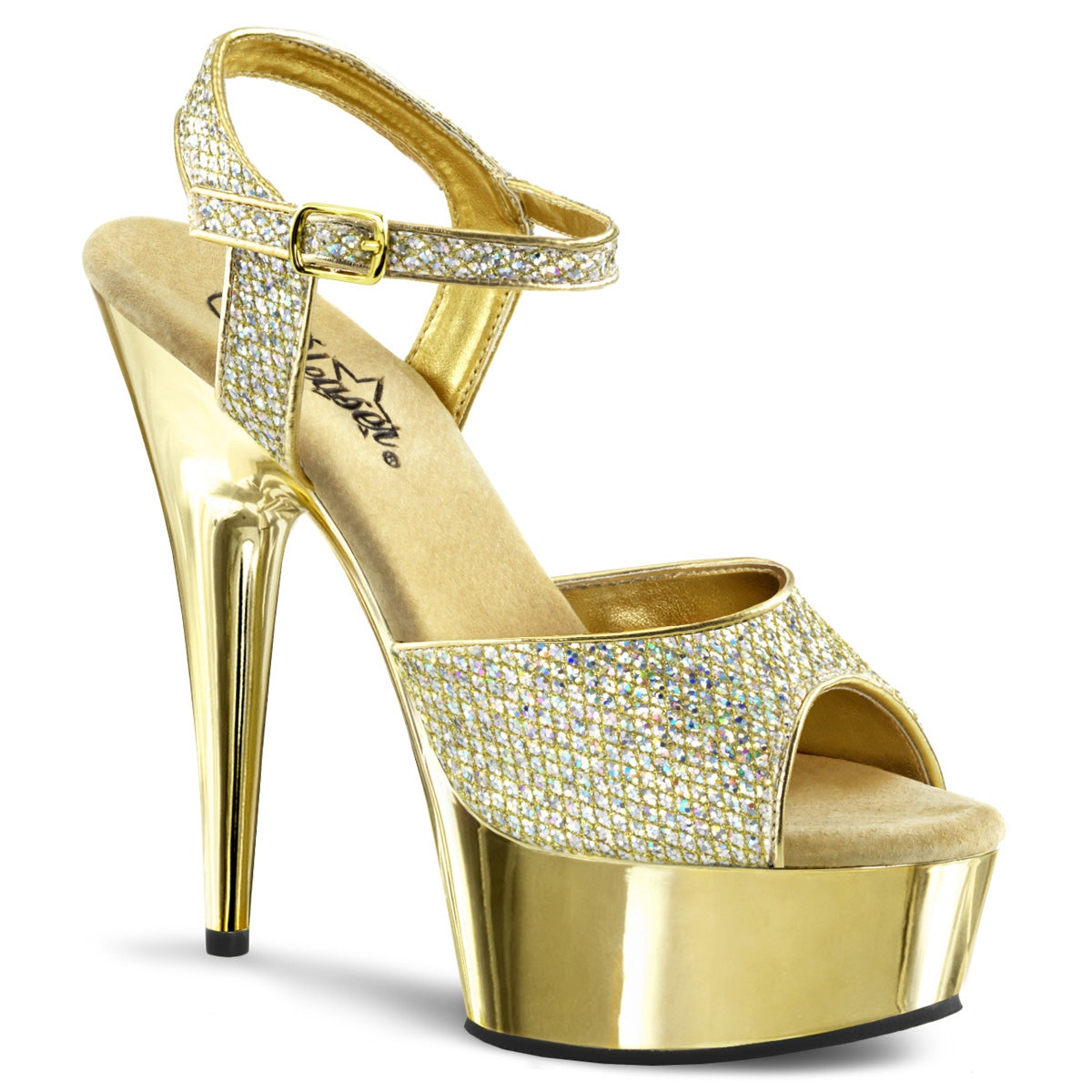 Pleaser Sandali da donna DELIGHT-609G GOLD MULTI GLTR / GOLD Chrome