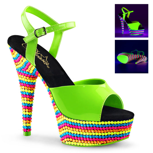 Pleaser Sandali femminili DELIGHT-609RBS Neon Green Pat/Neon Multi