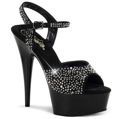 Pleaser Womens Sandals DELIGHT-609RS Blk Suede-Pewter RS/ Blk