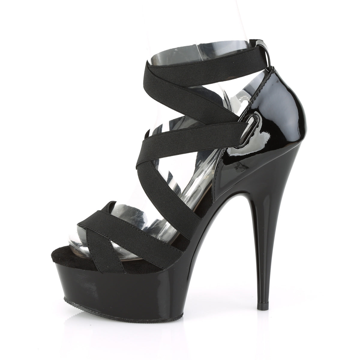 Pleaser Sandali da donna DELIGHT-657 BLK Elastic Band-PAT / BLK