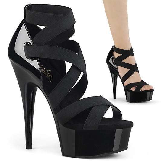 Pleaser Sandali da donna DELIGHT-657 BLK Elastic Band-PAT / BLK