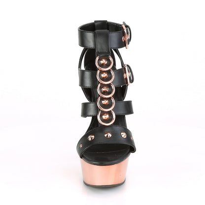 Pleaser Womens Sandals DELIGHT-658 Blk Faux Leather/Rose Gold Chrome