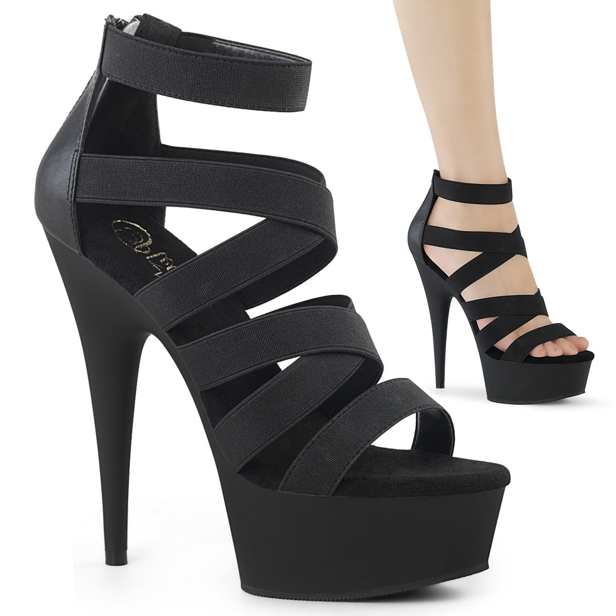 Pleaser Sandali da donna DELIGHT-659 BLK Elastic Band-Ecox Leather / Blk Matte