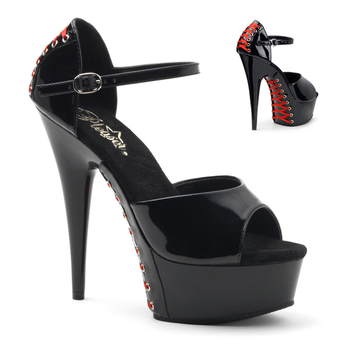 Pleaser Sandali da donna DELIGHT-660FH BLK PAT / BLK (pizzo rosso)