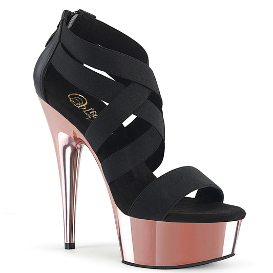 Pleaser Sandali da donna DELIGHT-669 BLK Elastic Band-Faux Le / R. Gold Chrome.