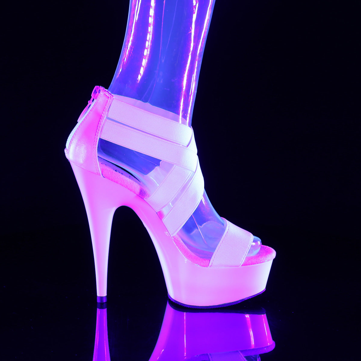 Pleaser Sandali femminili DELIGHT-669 UV WHT Elastic-Band-Falx in pelle/WHT
