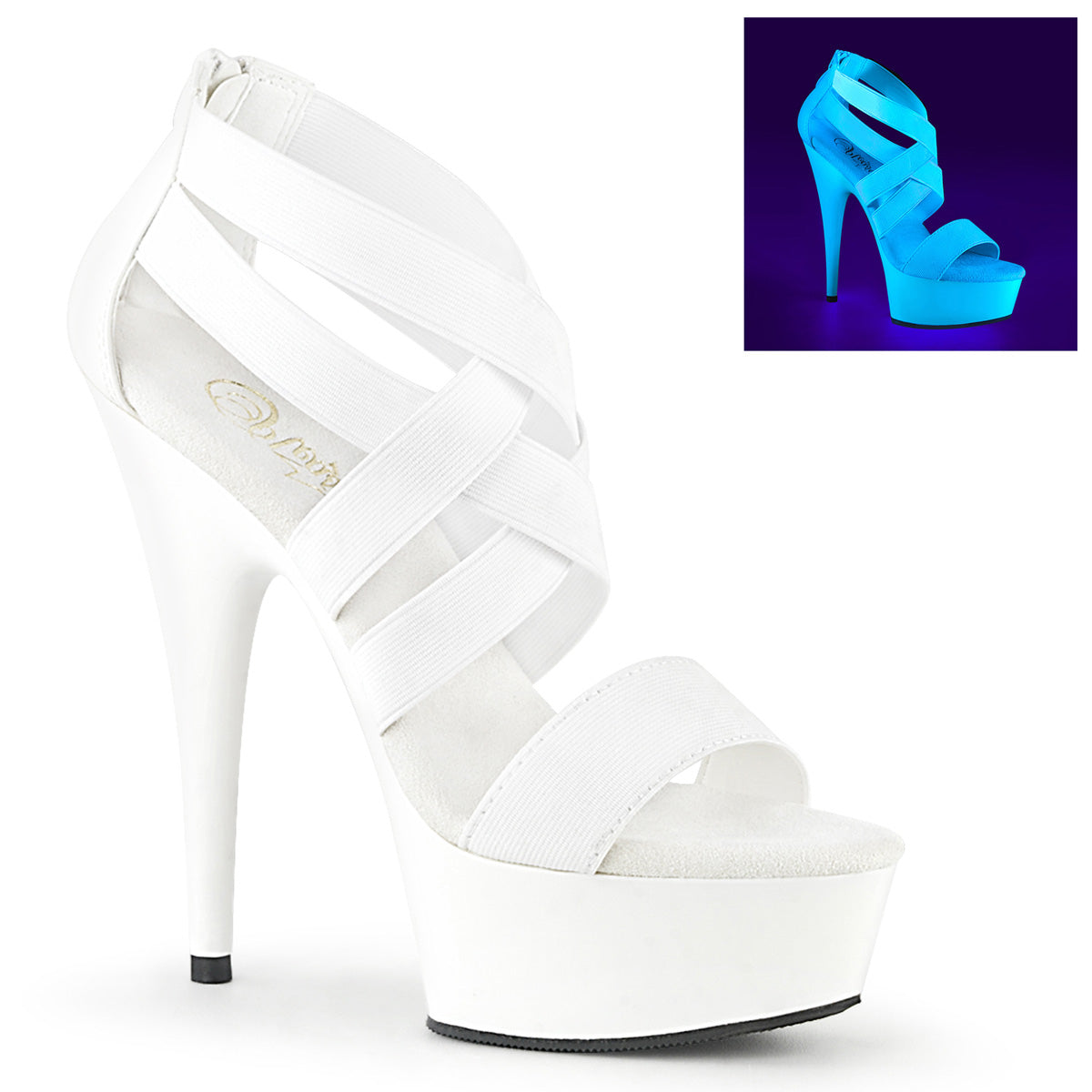 Pleaser Womens Sandals DELIGHT-669 UV Wht Elastic Band-Faux Leather/Wht