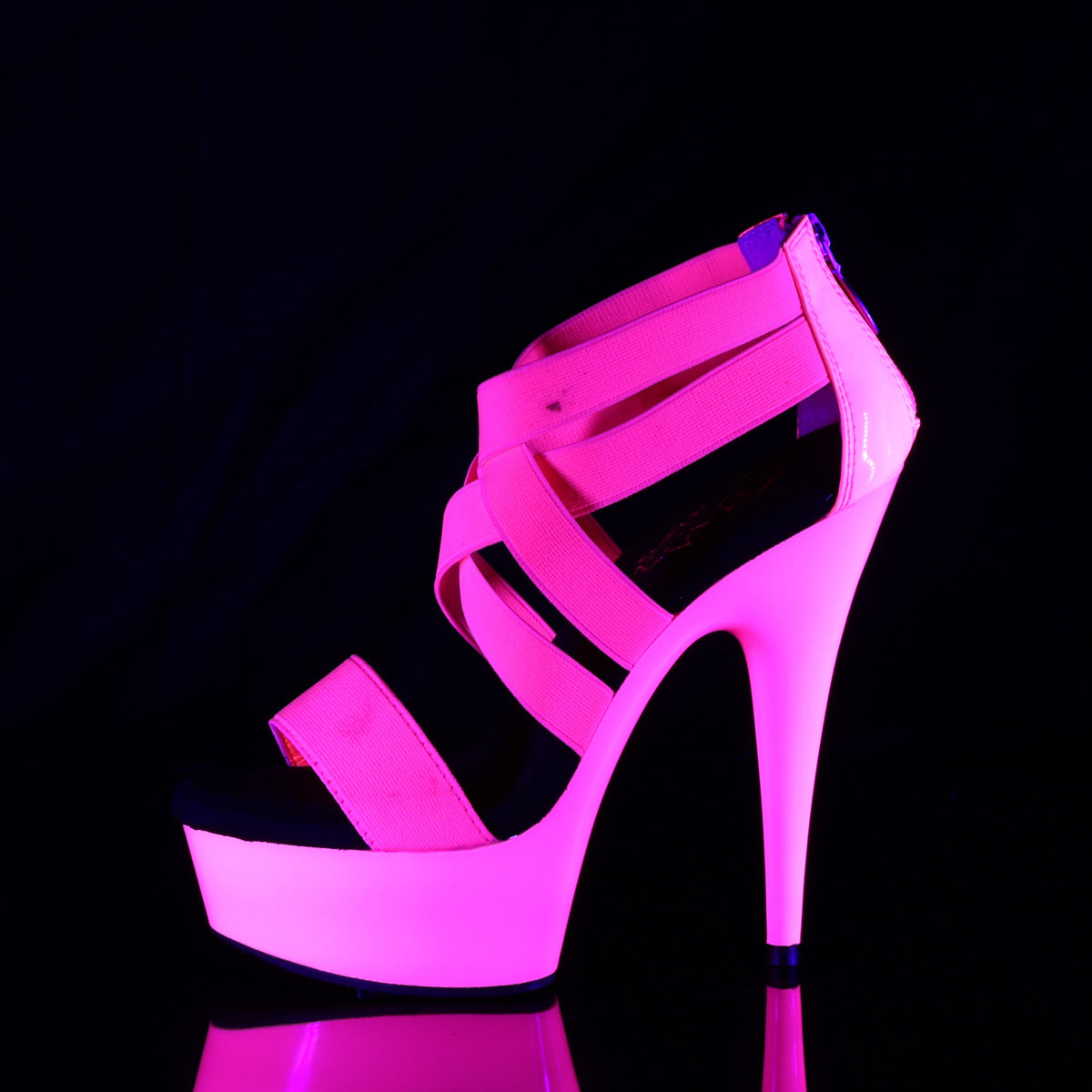Pleaser Womens Sandals DELIGHT-669UV Neon H. Pink Elastic Band-Pat/Neon H. P.