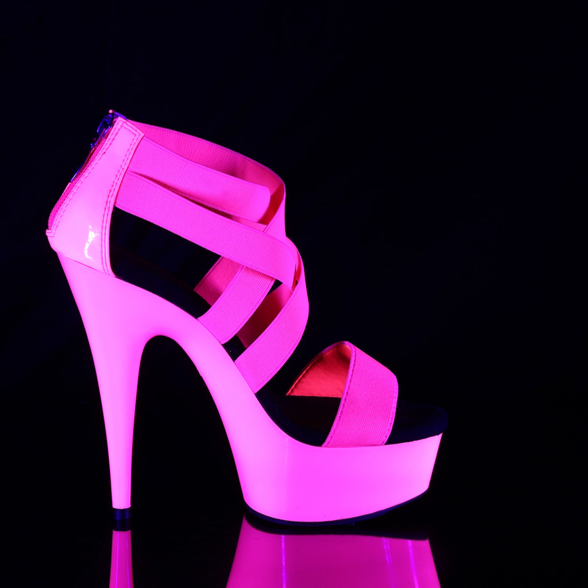 Pleaser Womens Sandals DELIGHT-669UV Neon H. Pink Elastic Band-Pat/Neon H. P.