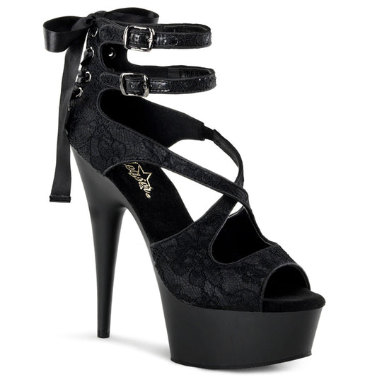 Pleaser Sandali da donna DELIGHT-678LC Blk Satin-Lace / Blk Matte
