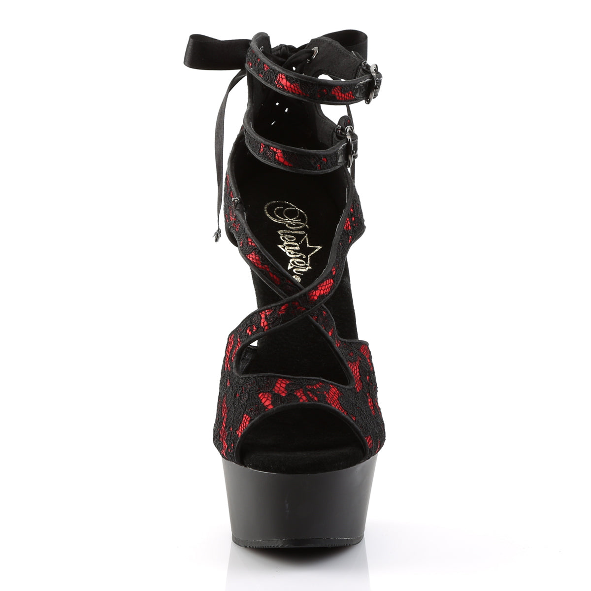 Pleaser Sandali da donna DELIGHT-678LC Red Satin-Lace / Blk Matte