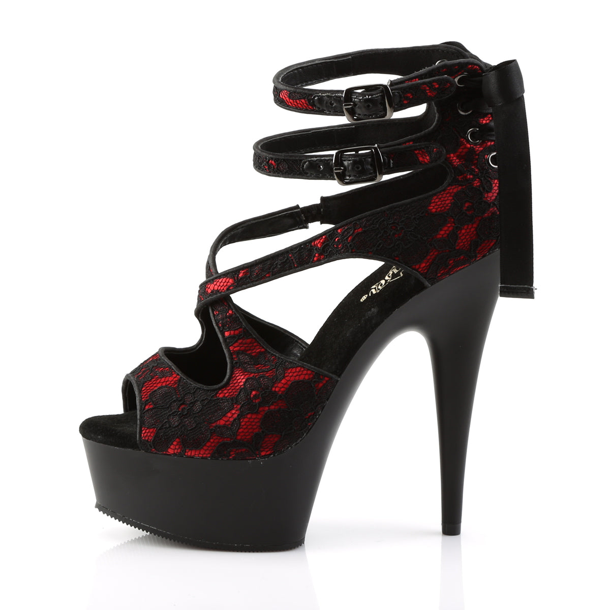 Pleaser Sandali da donna DELIGHT-678LC Red Satin-Lace / Blk Matte