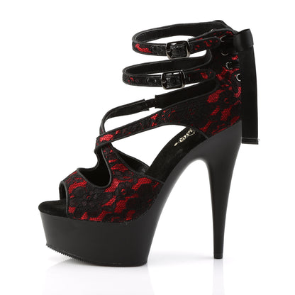 Pleaser Sandali da donna DELIGHT-678LC Red Satin-Lace / Blk Matte