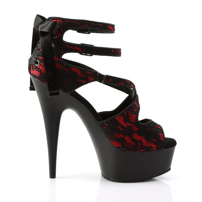 Pleaser Sandali da donna DELIGHT-678LC Red Satin-Lace / Blk Matte