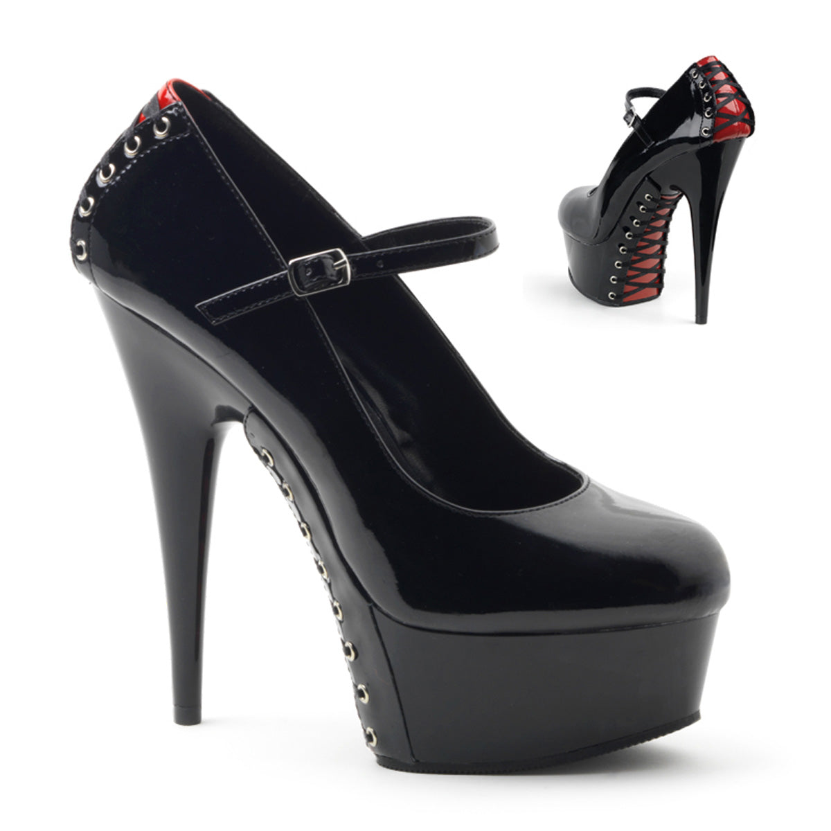 Pleaser Sandali da donna DELIGHT-687FH BLK-RED PAT / BLK