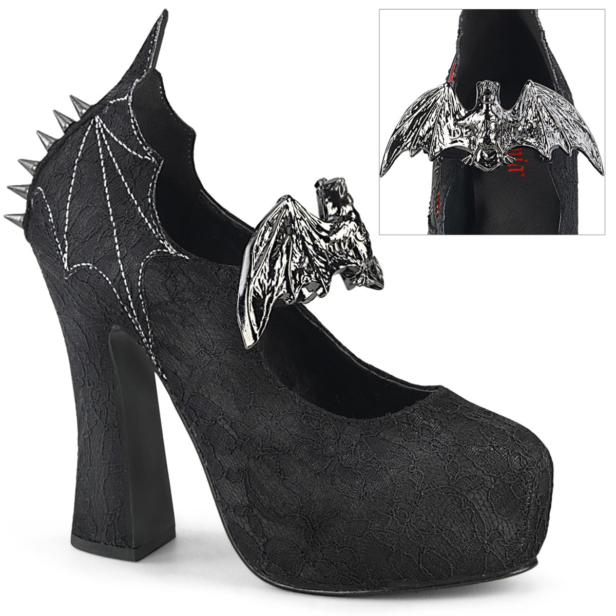 DemoniaCult Pompe da donna DEMON-18 pizzo di raso nero blk