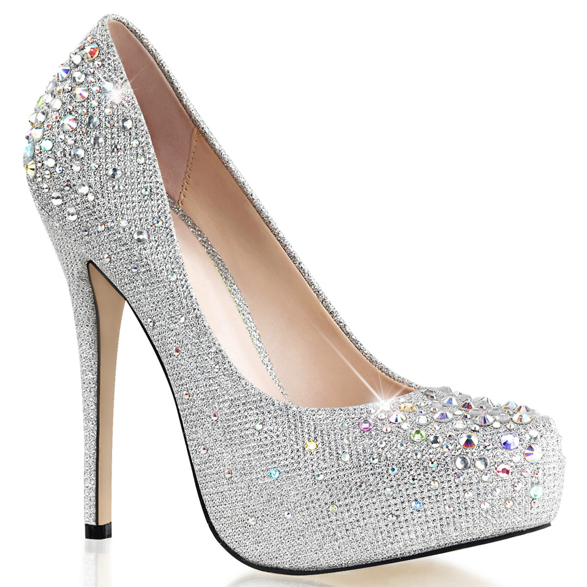 Fabulicious Pompe da donna DESTINY-06R Tessuto a rete scintillio SLV