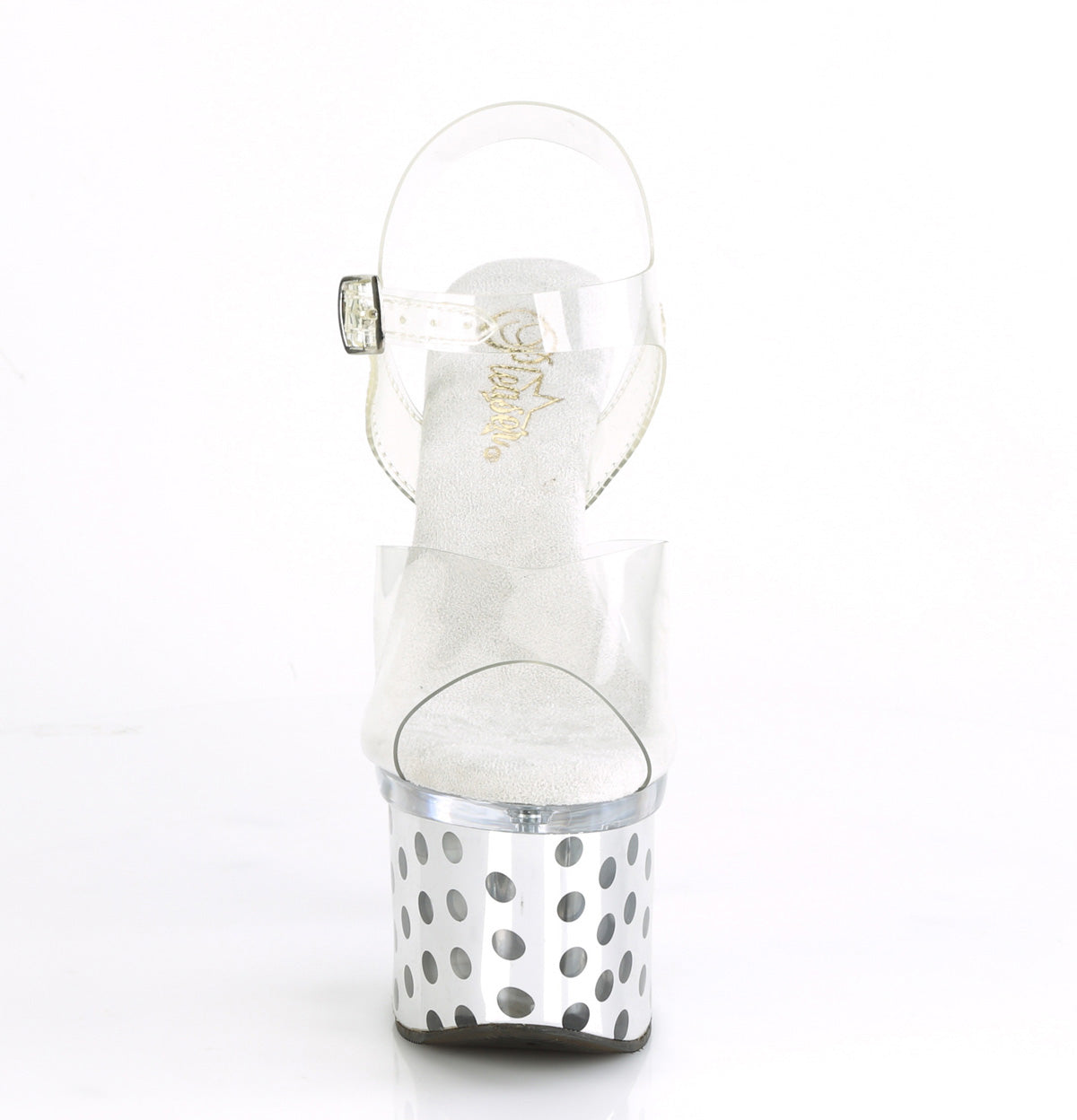 Pleaser Womens Sandals DISCOLITE-708DOTS Clr/Slv Chrome