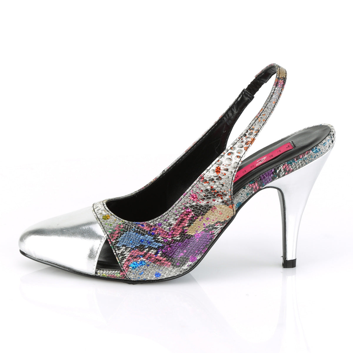 Pleaser Pink Label Pompe da donna DREAM-405 Multi-Color Snake Print-SLV Metallic PU