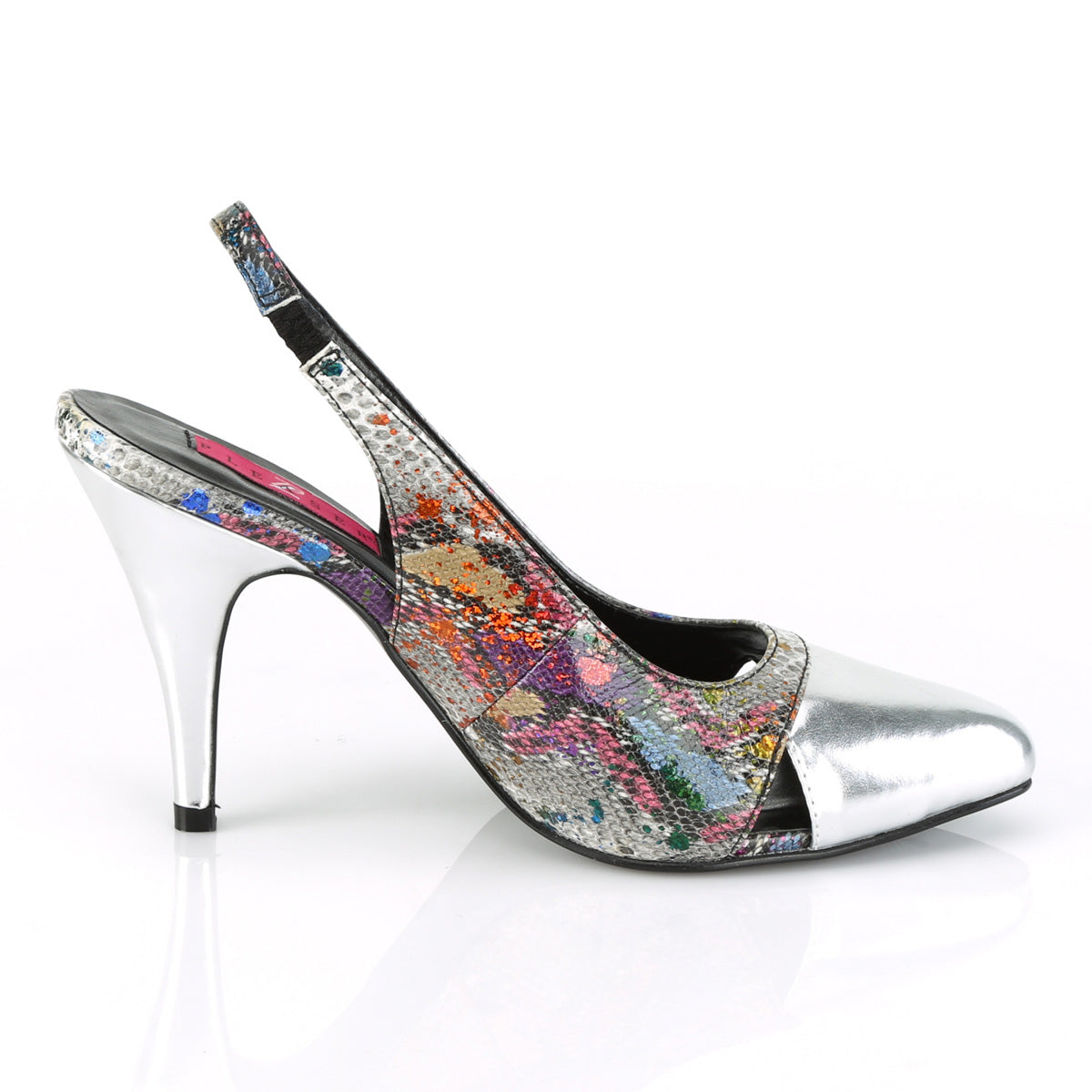 Pleaser Pink Label Pompe da donna DREAM-405 Multi-Color Snake Print-SLV Metallic PU