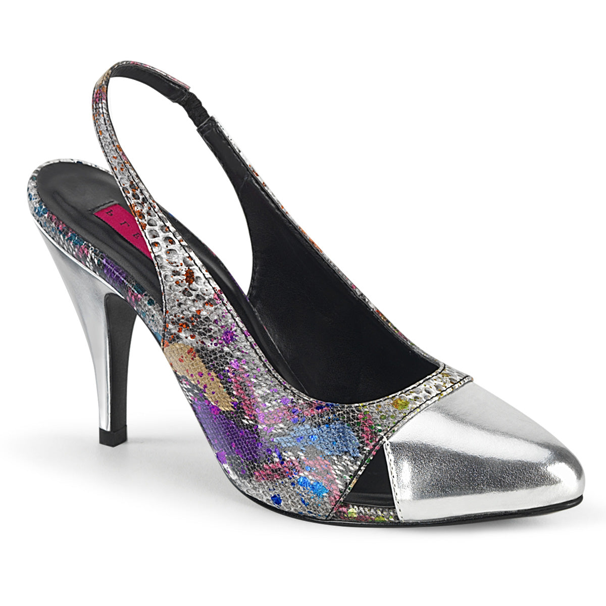 Pleaser Pink Label Pompe da donna DREAM-405 Multi-Color Snake Print-SLV Metallic PU