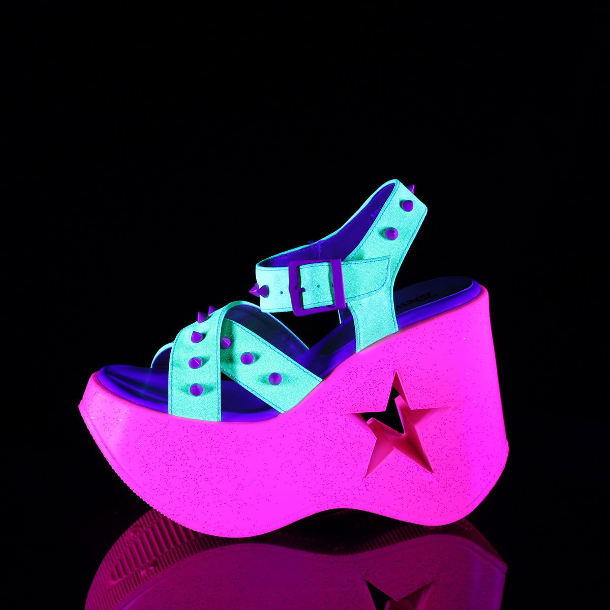 DemoniaCult Womens Sandals DYNAMITE-02 Neon Yellow Glitter/Pink